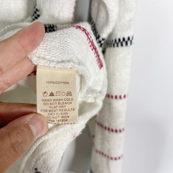 Hem & Thread Medium M White Striped Sleeve Scoop Neck Sweater Red Black Cotton - Picture 9 of 10